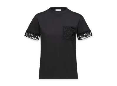 MONCLER Women's Macrame Trimmed Cotton T-Shirt "Black"