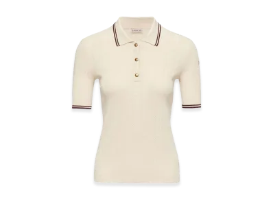 MONCLER Women's Rhombus And Logo Pattern Cotton Polo Shirt "White"