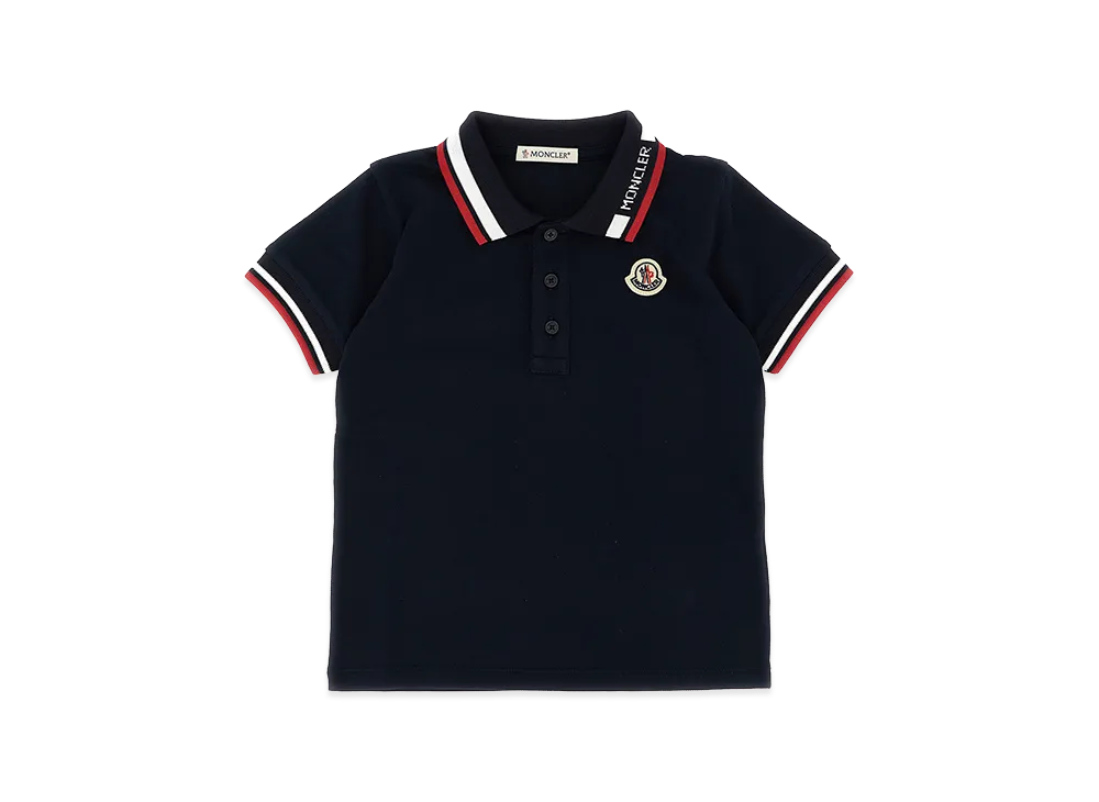 MONCLER Kids Tricolor Trim Polo Shirt "Dark Blue"
