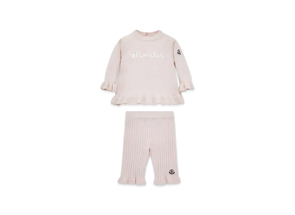 MONCLER Kids Ruffled Wool Cashmere Sweater And Trousers Set "Pink"