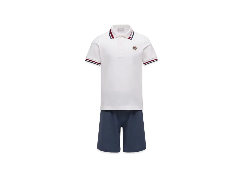 MONCLER Kids Polo Shirt And Cotton Bermuda Shorts "White/Dark Blue"