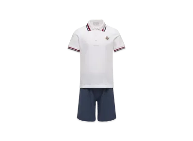 MONCLER Kids Polo Shirt And Cotton Bermuda Shorts "White/Dark Blue"