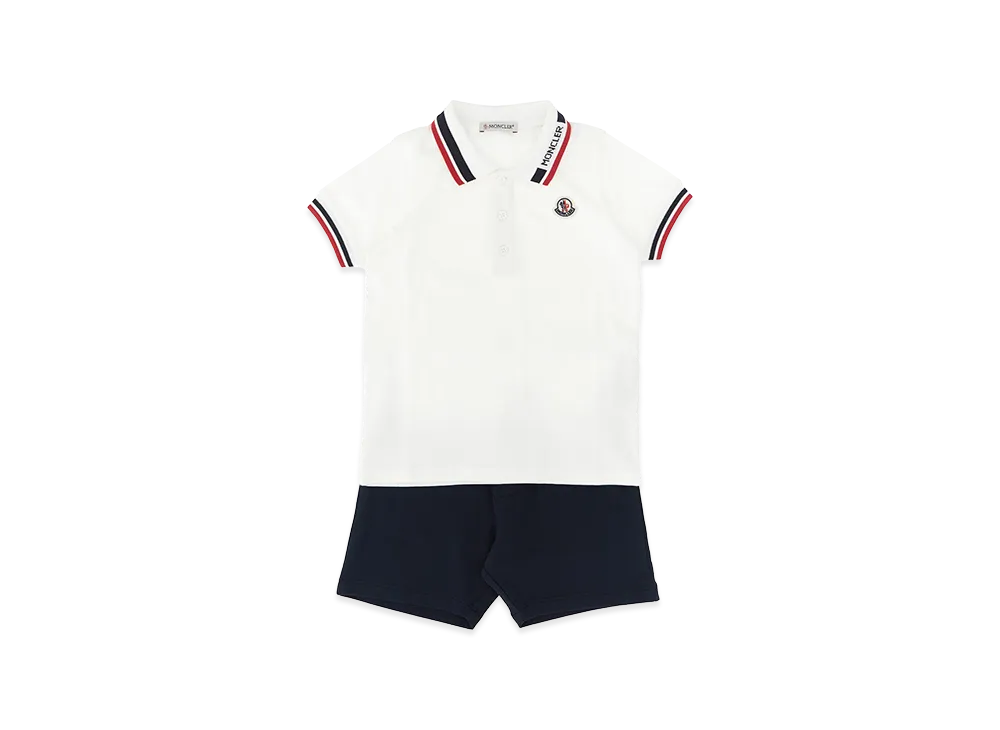 MONCLER Kids Polo Shirt And Cotton Bermuda Shorts "White/Dark Blue"