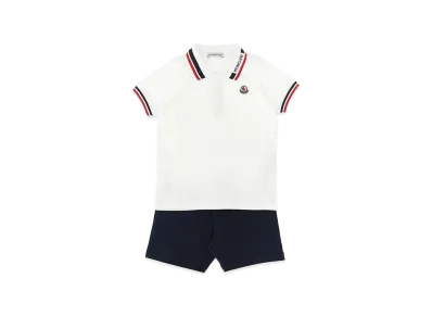 MONCLER Kids Polo Shirt And Cotton Bermuda Shorts "White/Dark Blue"