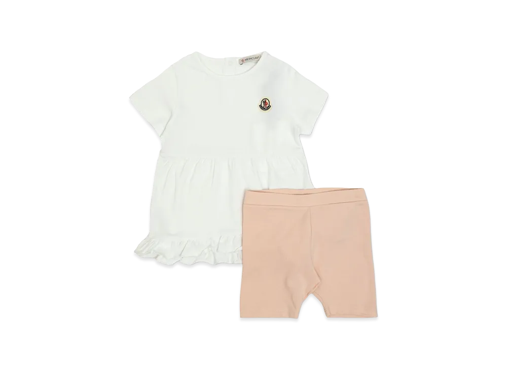 MONCLER Kids Ruffled T-Shirt And Bermuda Shorts Set "White/Pink"