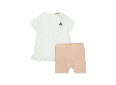 MONCLER Kids Ruffled T-Shirt And Bermuda Shorts Set "White/Pink"