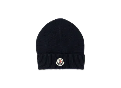 MONCLER Kids Logo Patch Beanie "Dark Blue"