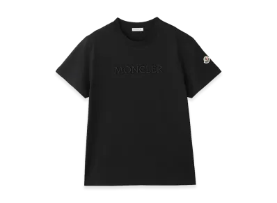 MONCLER Women's Cotton Crewneck Embroidered Logo Regular Fit S/S T-Shirt "Black"