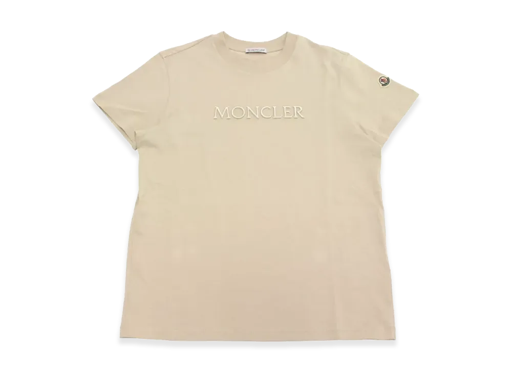 MONCLER Women's Cotton Crewneck Embroidered Logo Regular Fit S/S T-Shirt "Beige"