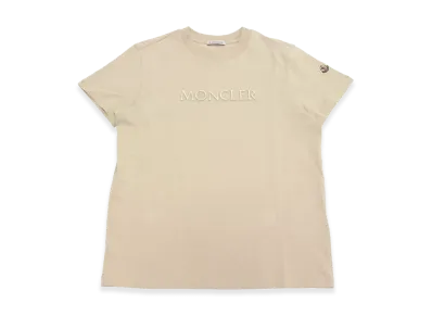 MONCLER Women's Cotton Crewneck Embroidered Logo Regular Fit S/S T-Shirt "Beige"