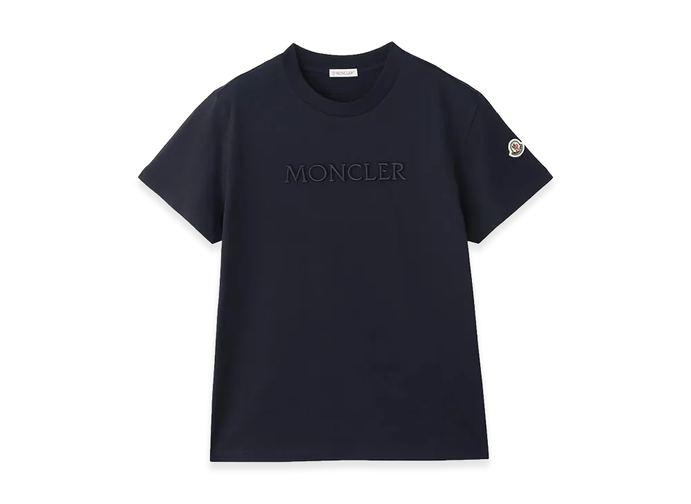 MONCLER Women's Cotton Crewneck Embroidered Logo Regular Fit S/S T-Shirt "Navy"