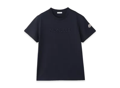 MONCLER Women's Cotton Crewneck Embroidered Logo Regular Fit S/S T-Shirt "Navy"