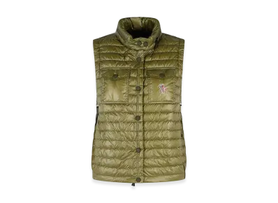 MONCLER Women's Gumiane Padded Vest With Polyamide Hood "Green"