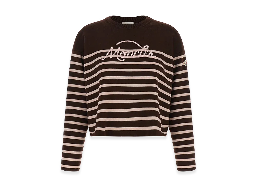 MONCLER Women's Striped Logo Knit Sweater "Brown"