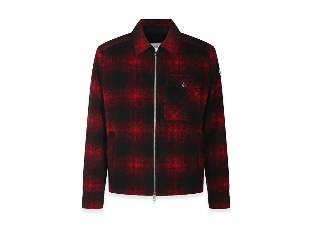 MONCLER Overshirt Con Zip Motivo Check "Bright Red"