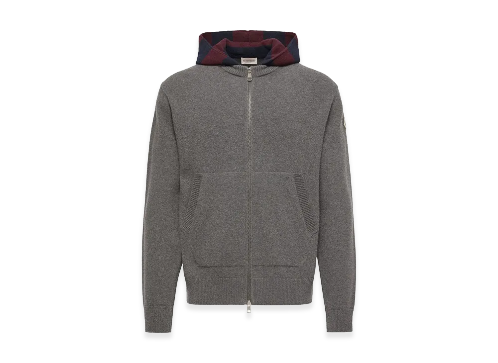 MONCLER Wool Striped Hood And Cashmere Cardigan "Gray"