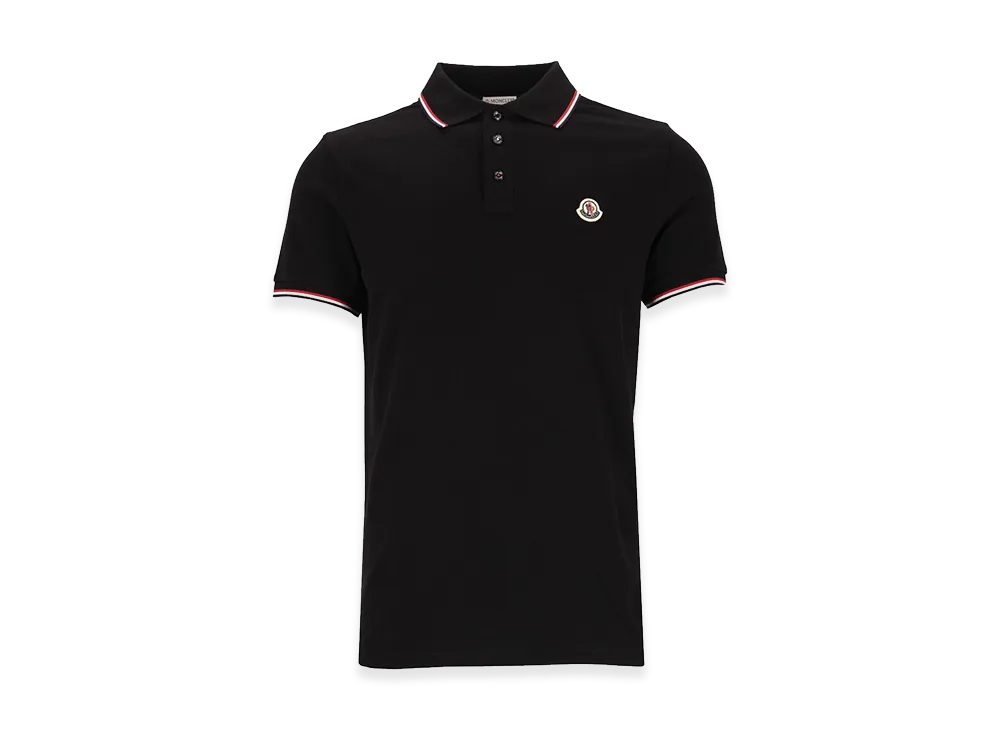 MONCLER Cotton Pique Polo Shirt With Tricolour Trim "Black"