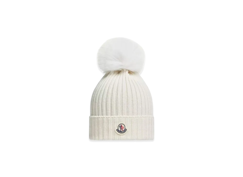 MONCLER Kids Pon Pon Wool Beanie "White"