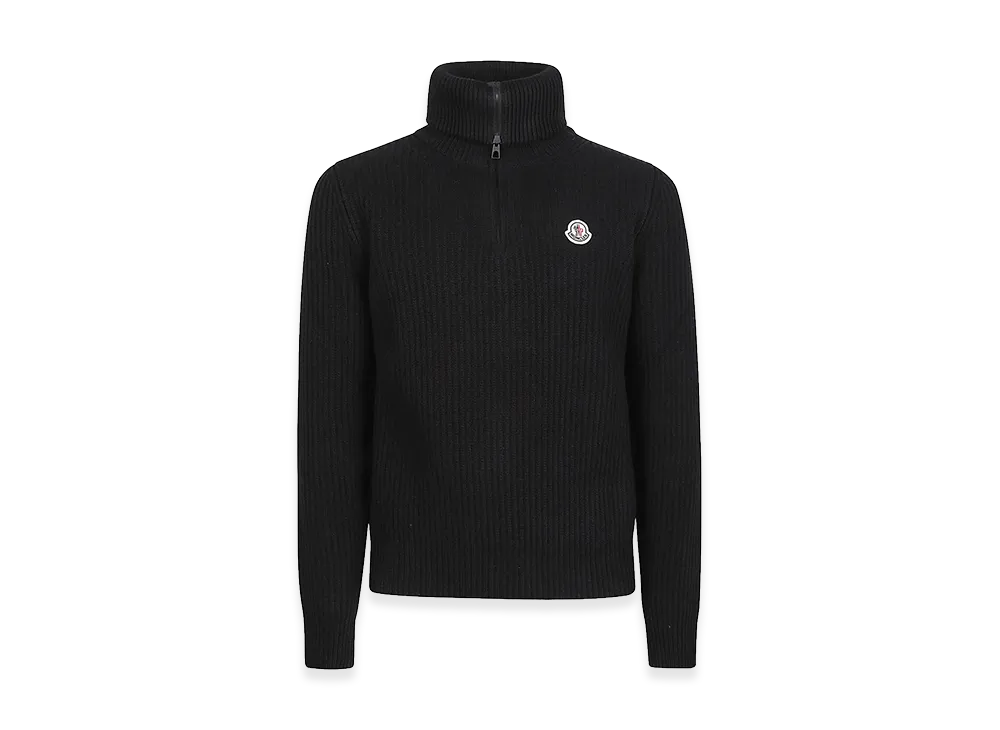 MONCLER Dolcevita In Lana A Coste Con Logo "Black"