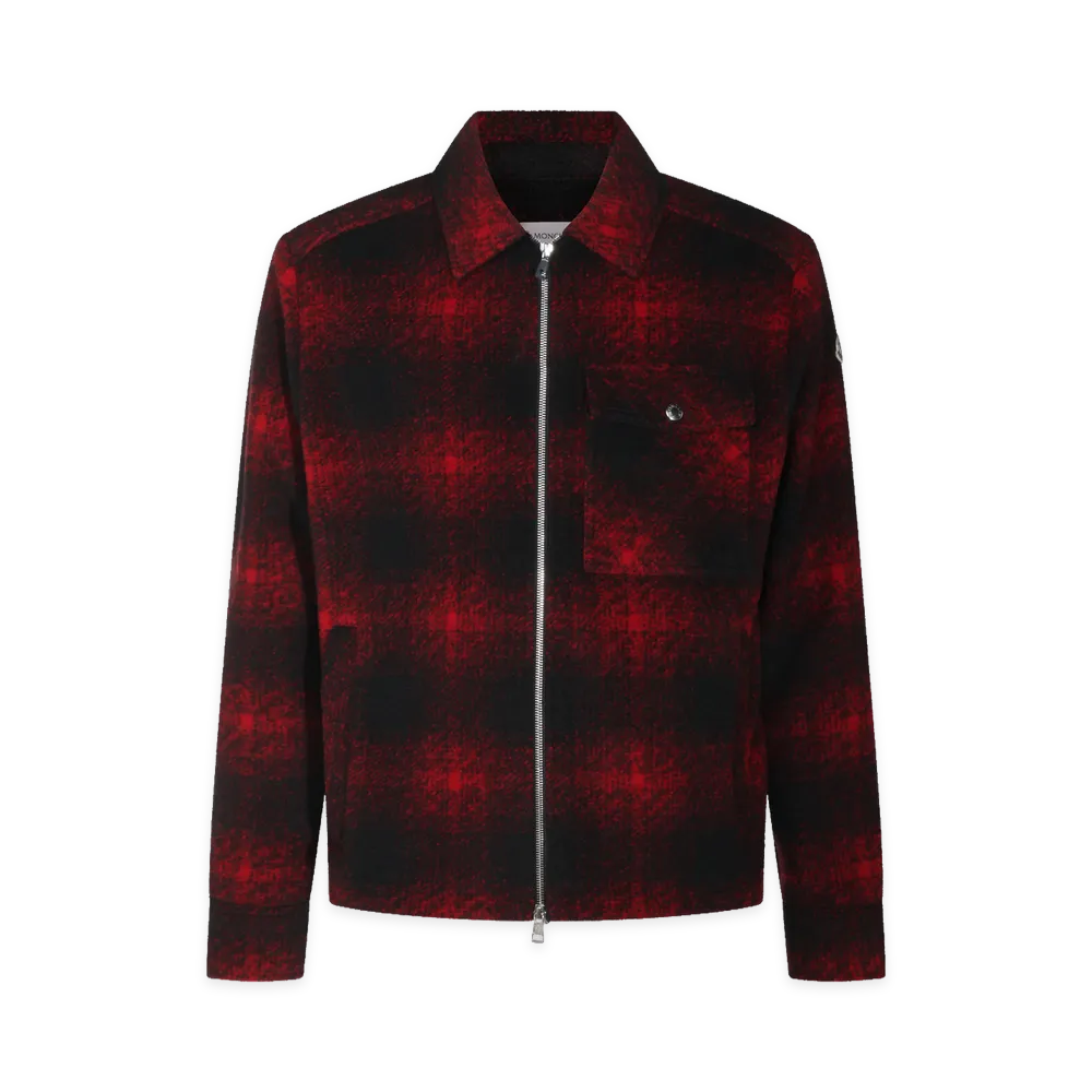 MONCLER Overshirt Con Zip Motivo Check "Bright Red"