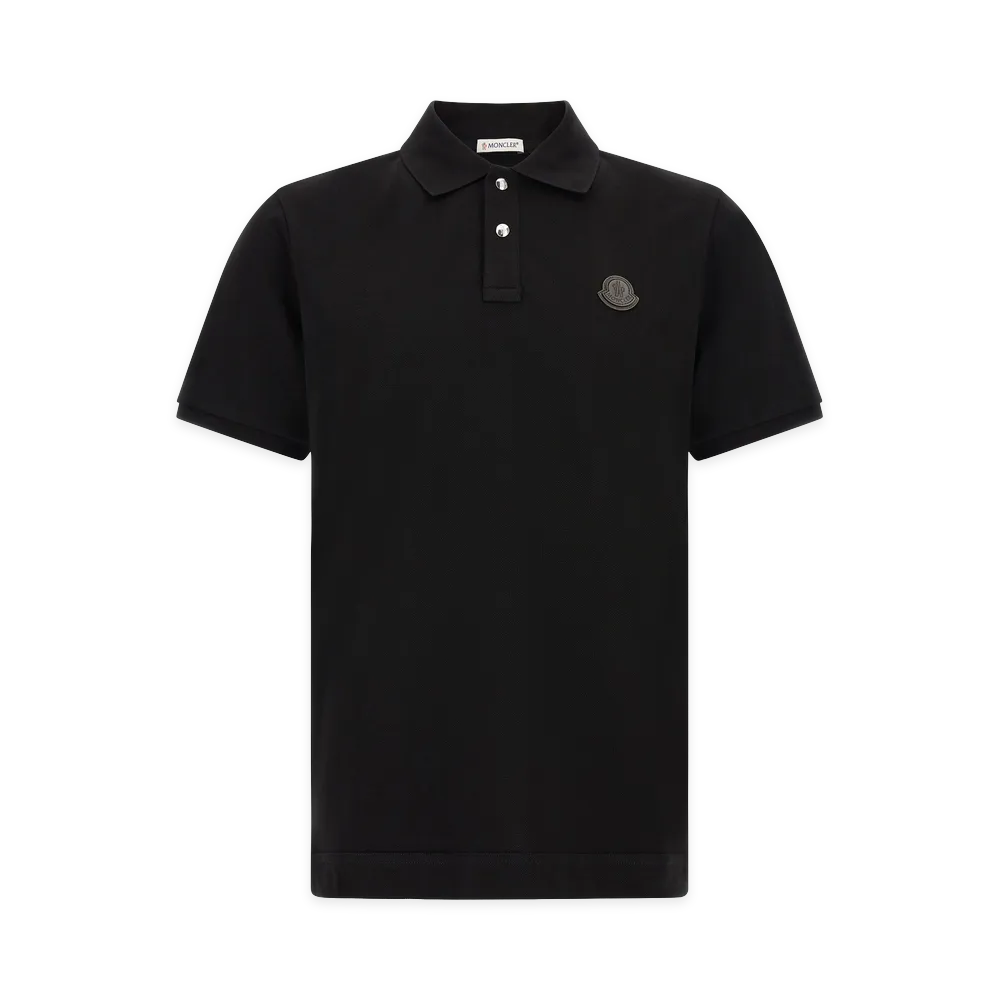 MONCLER Leather Logo Patch Polo Shirt "Black"