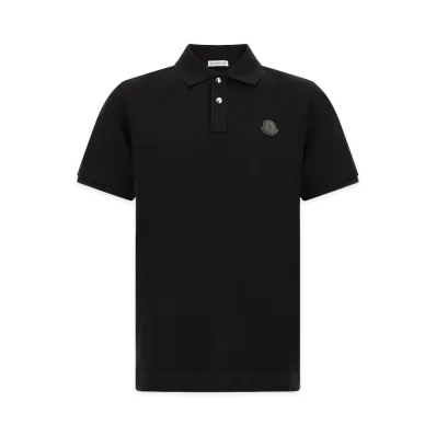 MONCLER Leather Logo Patch Polo Shirt "Black"