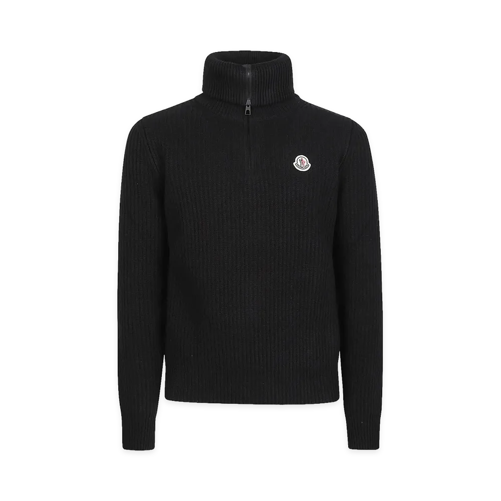 MONCLER Dolcevita In Lana A Coste Con Logo "Black"