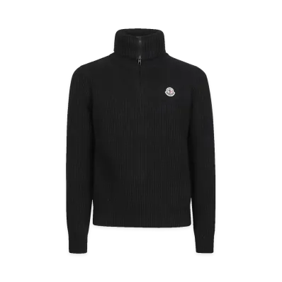 MONCLER Dolcevita In Lana A Coste Con Logo "Black"
