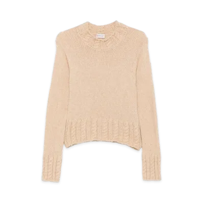 MONCLER Women's Pullover A Girocollo In Misto Lana Con Motivo A Trecce "Light Beige"