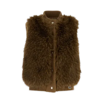 MONCLER Women's Eco Fur And Nylon Sleeveless Down Jacket "Beige/Brown"