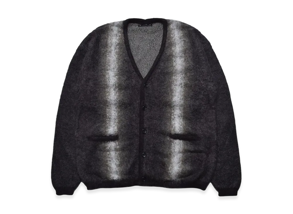 MINEDENIM Fuzzy Stripe Mohair Knit Cardigan "Black"