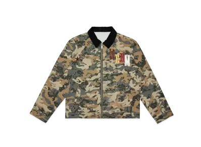 MR. ENJOY DA MONEY Camouflage Sticker Leather Embroidered Jacket "Brown"