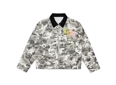 MR. ENJOY DA MONEY Camouflage Sticker Leather Embroidered Jacket "Grey"