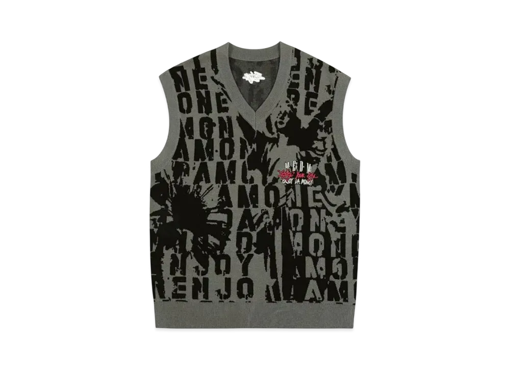 MR. ENJOY DA MONEY Angel Letters Knit Vest "Charcoal"