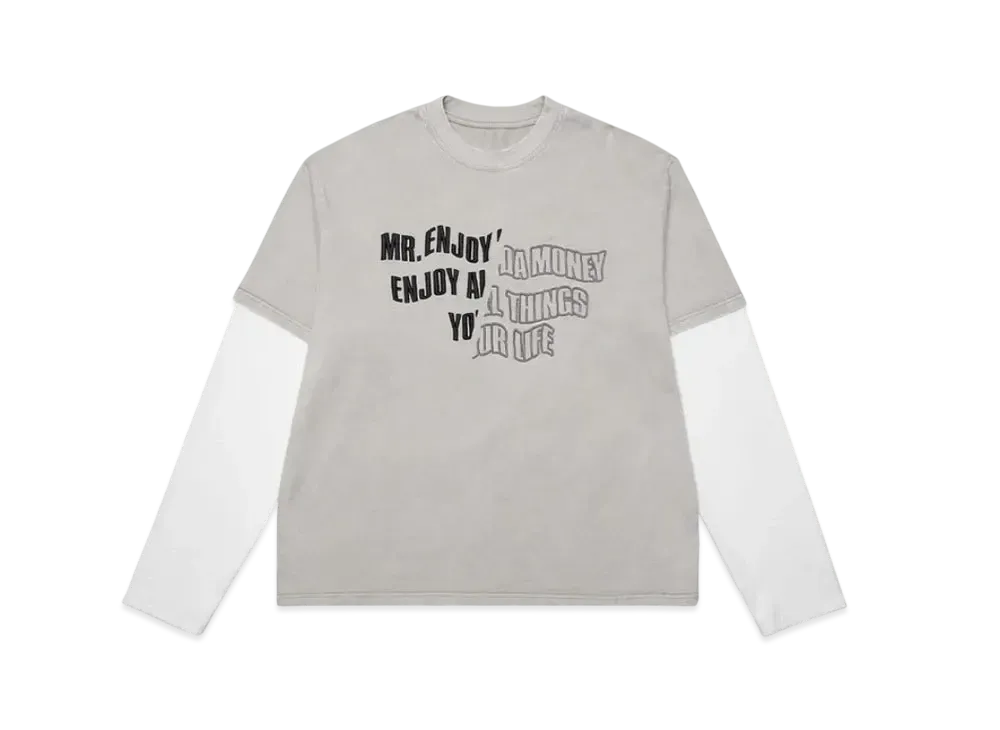 MR. ENJOY DA MONEY Fake Two Pieces Of Cutting Words Long Sleeves "Grey"