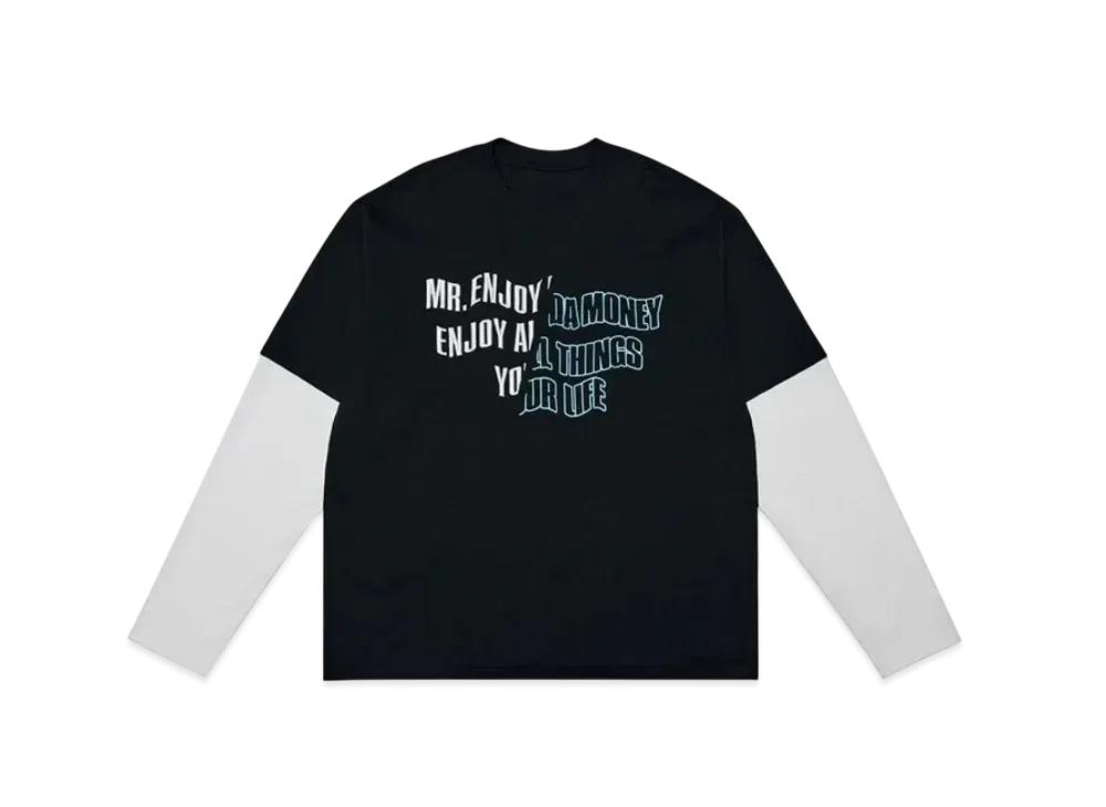 MR. ENJOY DA MONEY Fake Two Pieces Of Cutting Words Long Sleeves "Black"