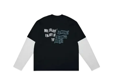 MR. ENJOY DA MONEY Fake Two Pieces Of Cutting Words Long Sleeves "Black"