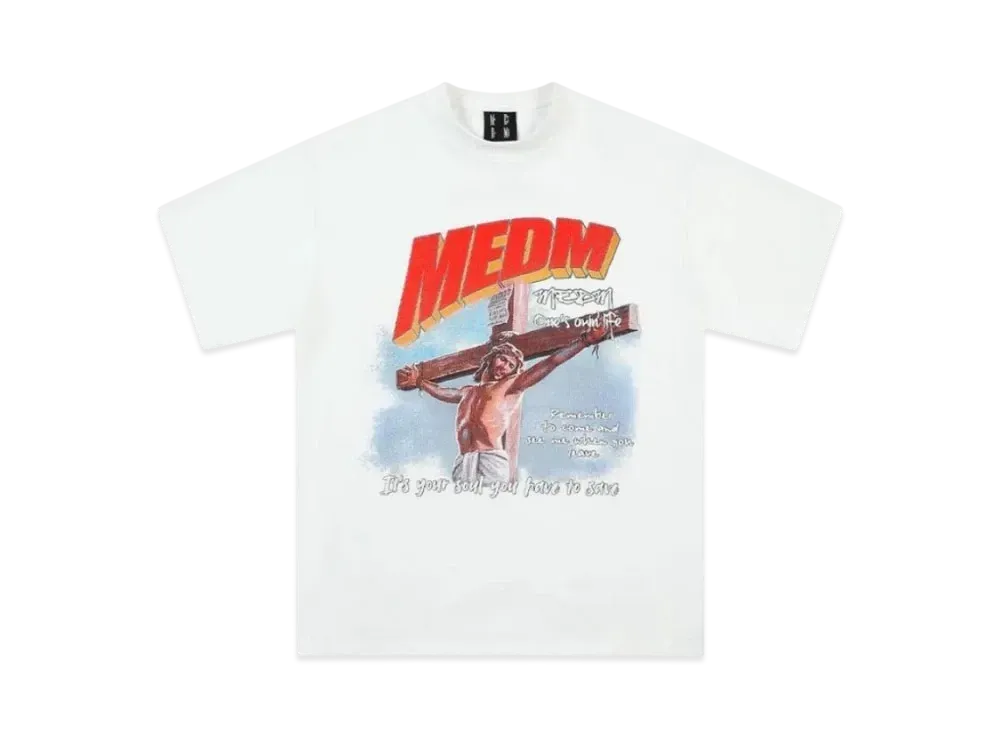 MR. ENJOY DA MONEY Jesus Sticker Diamond Printed Short Sleeves "White"
