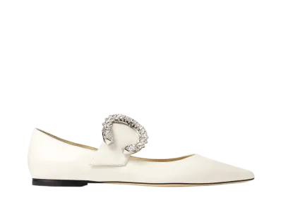 Jimmy Choo Women's Melva Ballerina With Buckle Nappa Leather Pumps "Latte/Crystal"