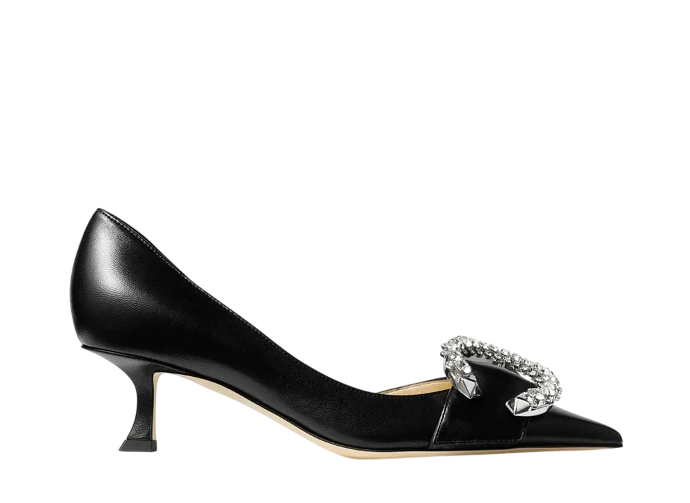Jimmy Choo Women's Melva Dorsay 50 Nappa Leather d'Orsay Pumps with Crystal Buckle "Black/Crystal"