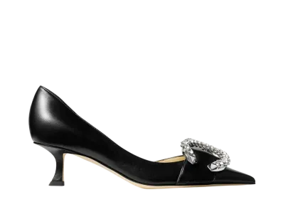 Jimmy Choo Women's Melva Dorsay 50 Nappa Leather d'Orsay Pumps with Crystal Buckle "Black/Crystal"