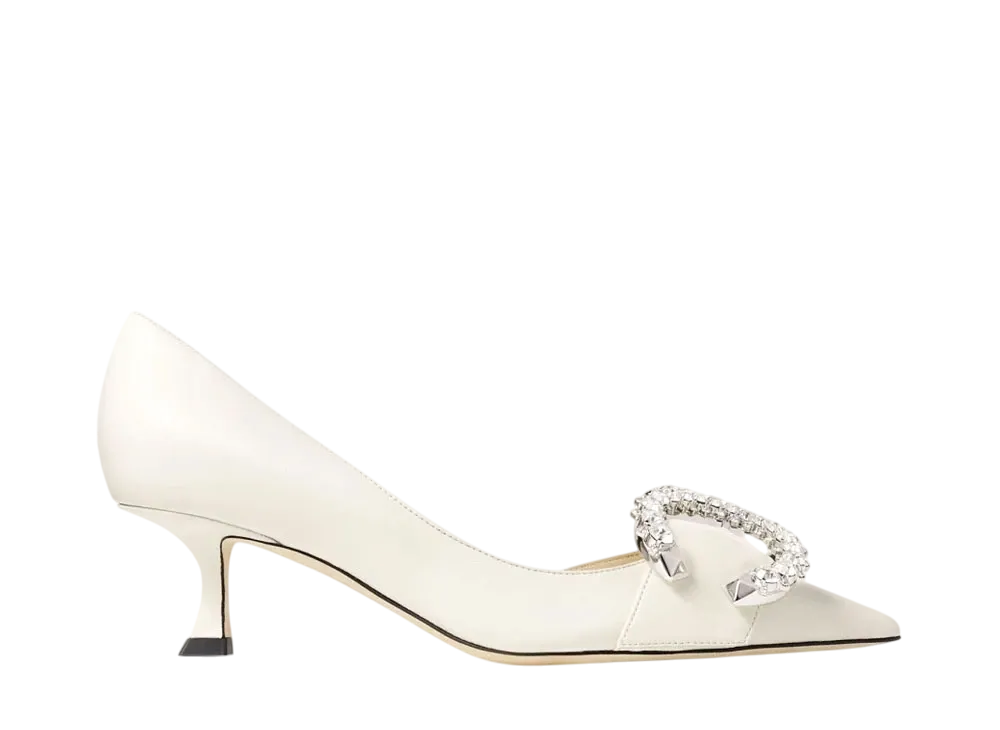 Jimmy Choo Women's Melva Dorsay 50 Nappa Leather d'Orsay Pumps with Crystal Buckle "Latte/Crystal"