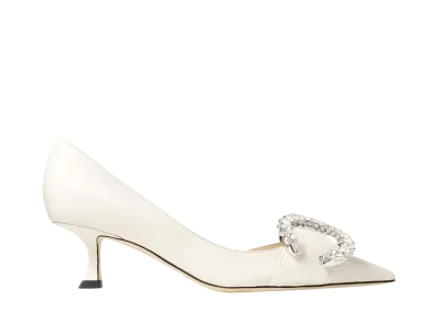 Jimmy Choo Women's Melva Dorsay 50 Nappa Leather d'Orsay Pumps with Crystal Buckle "Latte/Crystal"