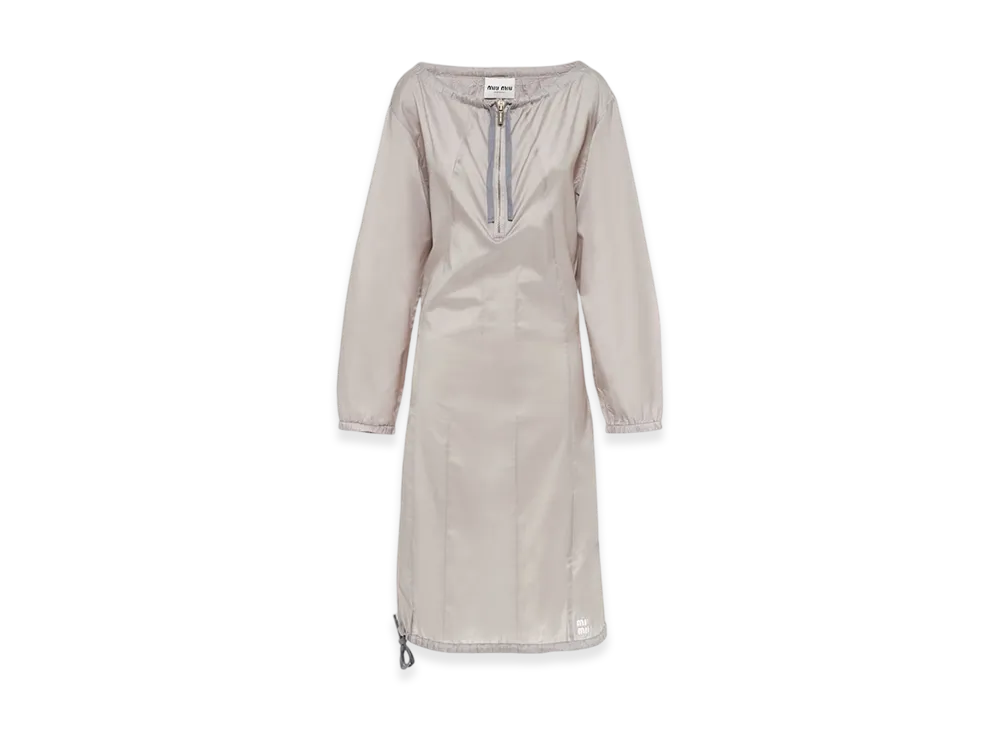 MIU MIU Women's Long Sleeved Technical Silk Dress "Cloudy Gray"