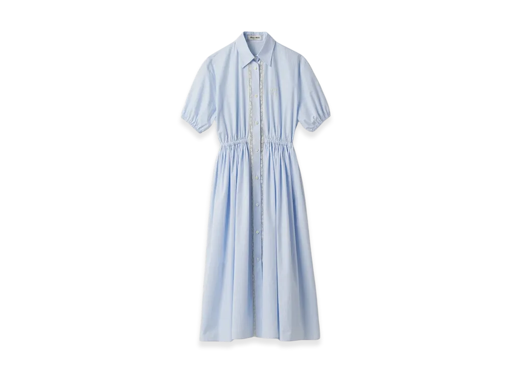 MIU MIU Women's Poplin Long Dress "White/Light Blue"