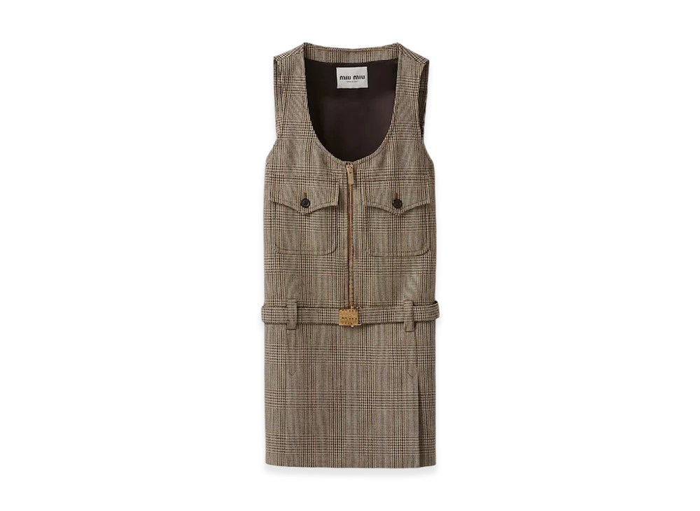 MIU MIU Women's Prince of Wales Check Dress "Tobacco"
