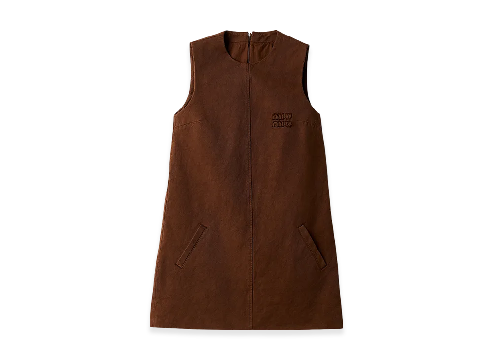 MIU MIU Women's Garment-Dyed Gabardine Mini Dress "Cocoa Brown"