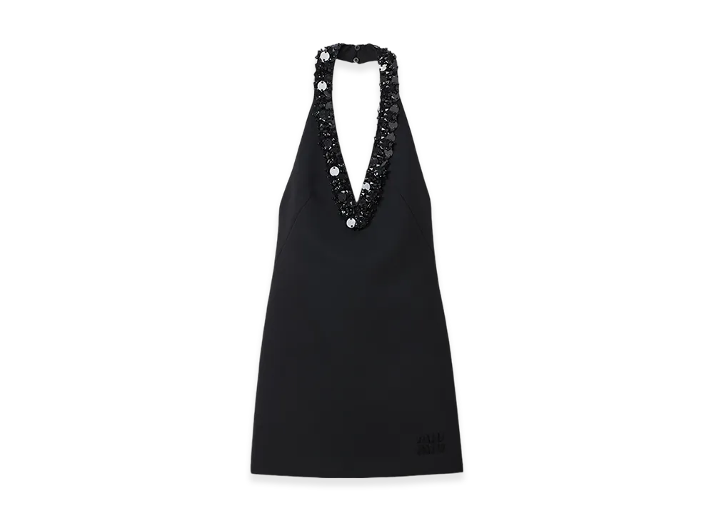 MIU MIU Women's Embroidered Grain De Poudre Mini Dress "Black"