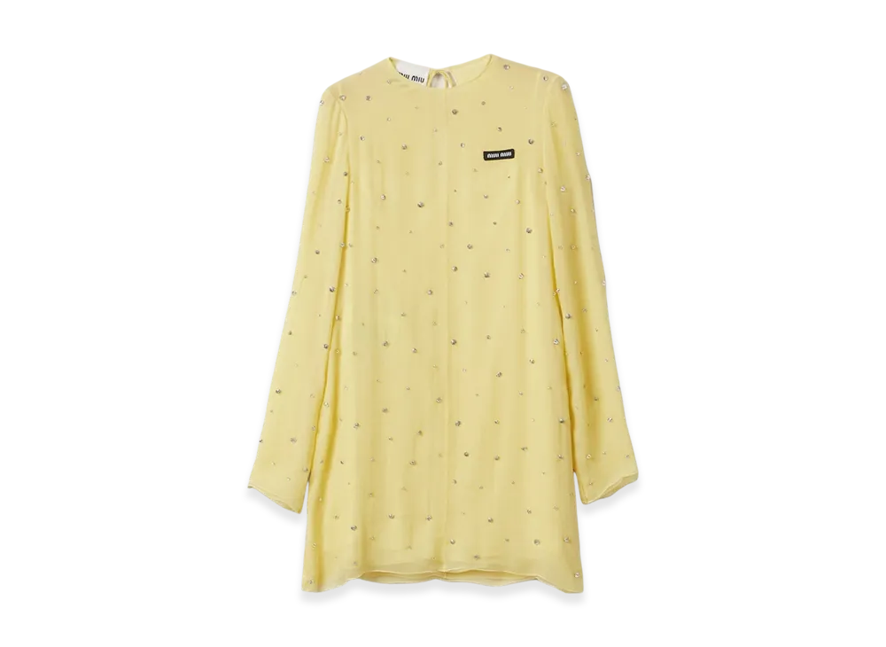 MIU MIU Women's Embroidered Chiffon Dress "Yellow"