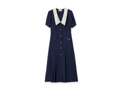 MIU MIU Women's Pleated Marocain Midi Dress "Navy"